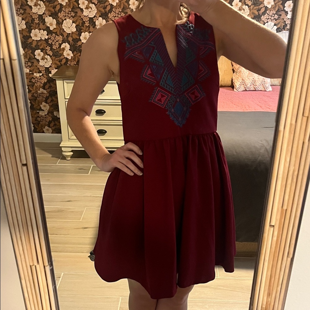 Everly Maroon Dress with Stitching Accents